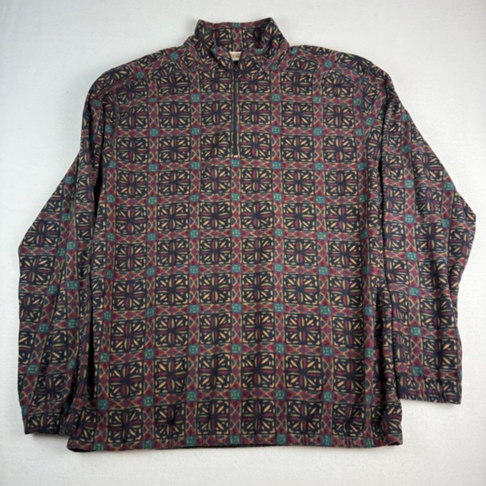 LL Bean Men's Fleece Pullover 1/4 Zip Geometric Print Size‎ XL